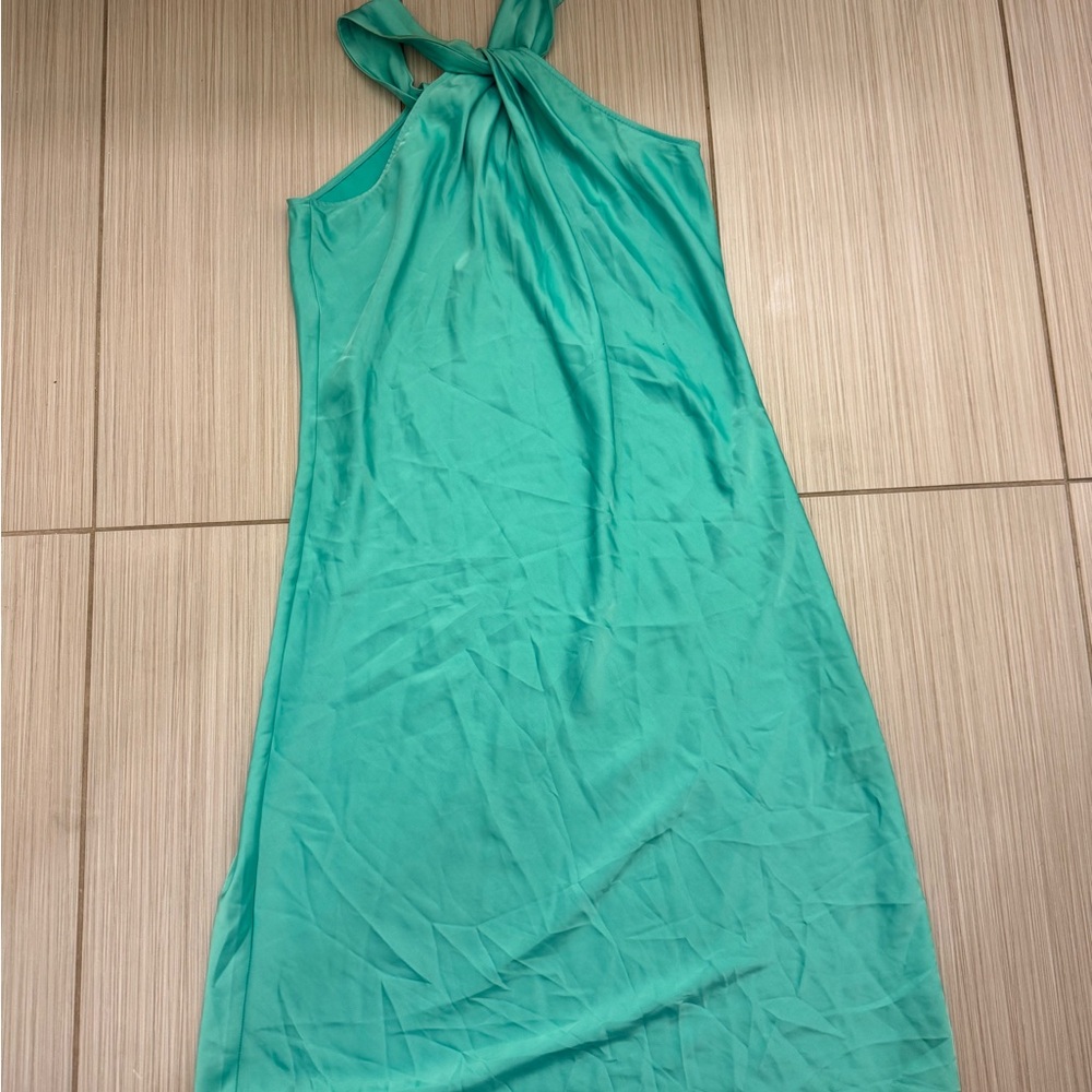 Green Halter Tie Neck Maxi Dress